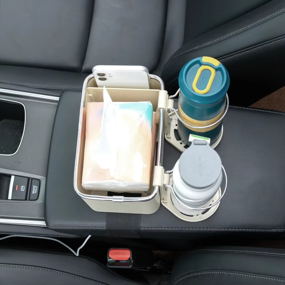 Car Cup Holder Organizer Multi-Compartment Phone Slot Spill-Resistant