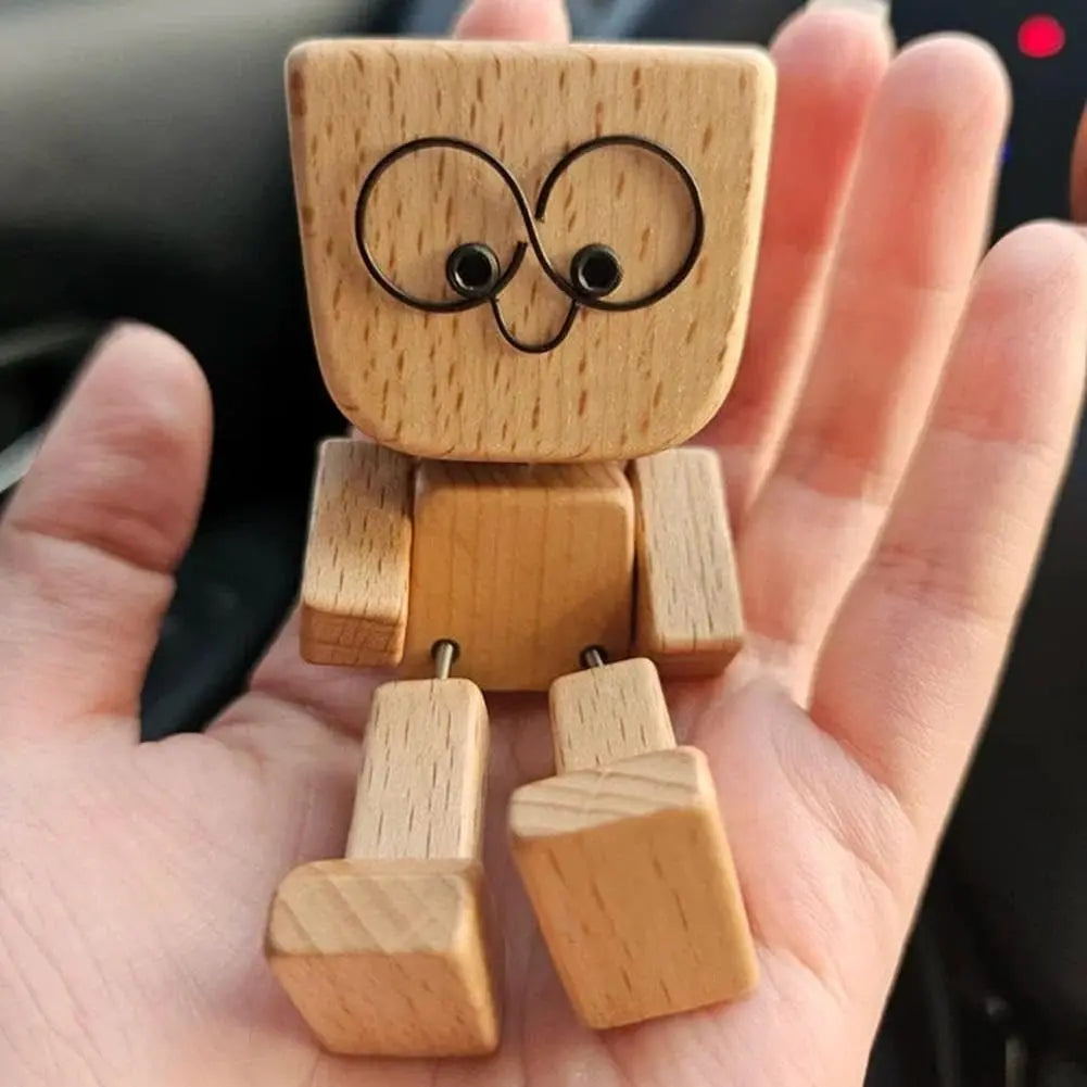 Car Dash Bobble Figure Handcrafted Wood Non-Slip Pad