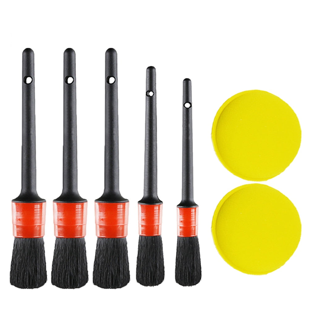Car Detailing Brush Set 7-Piece Natural Bristles & Foam Pads