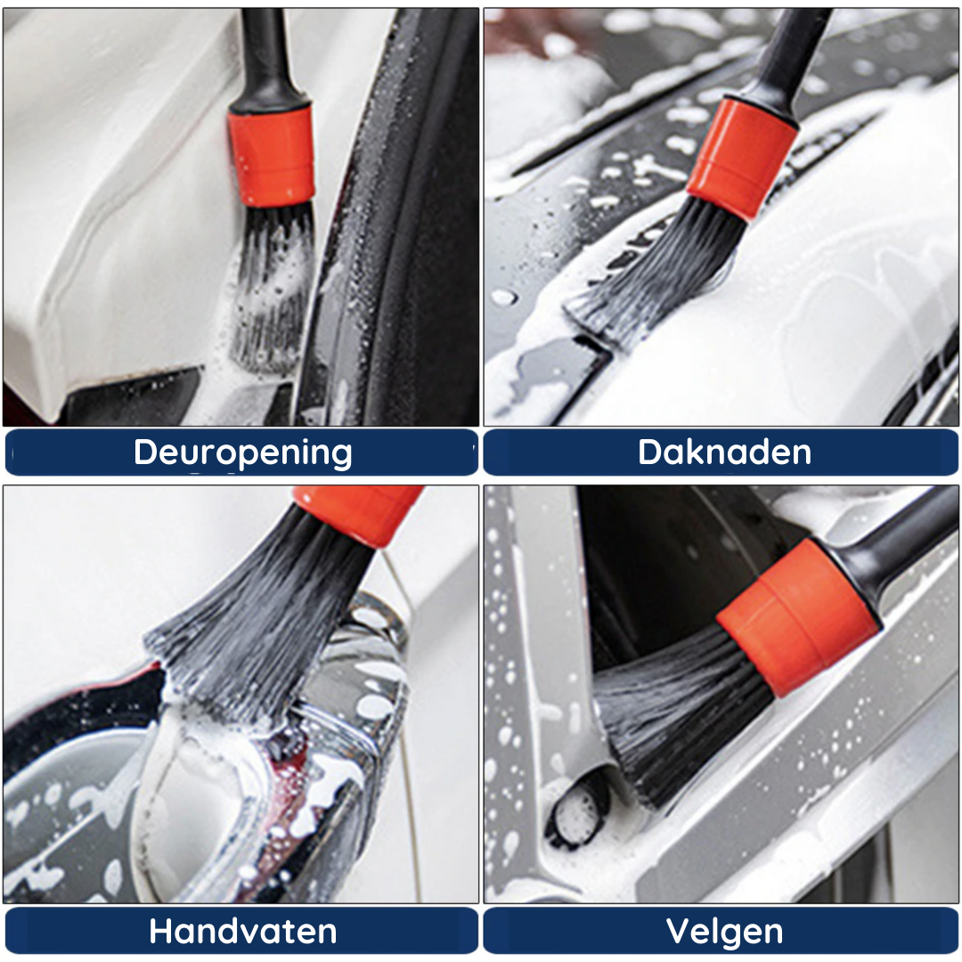 Car Detailing Brush Set 7-Piece Natural Bristles & Foam Pads