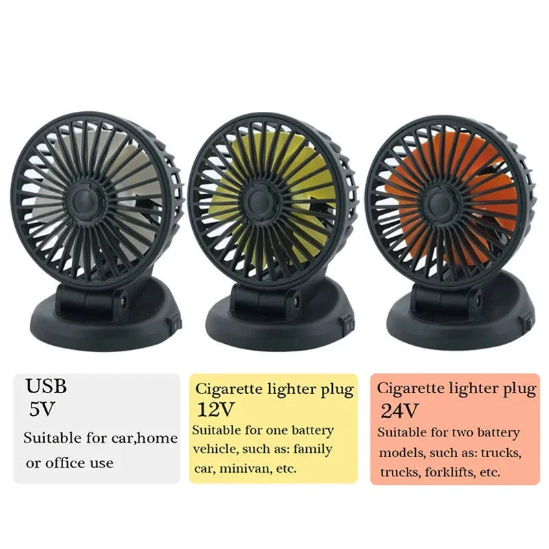 Car Fan 5V USB 12V 24V Rotating Head