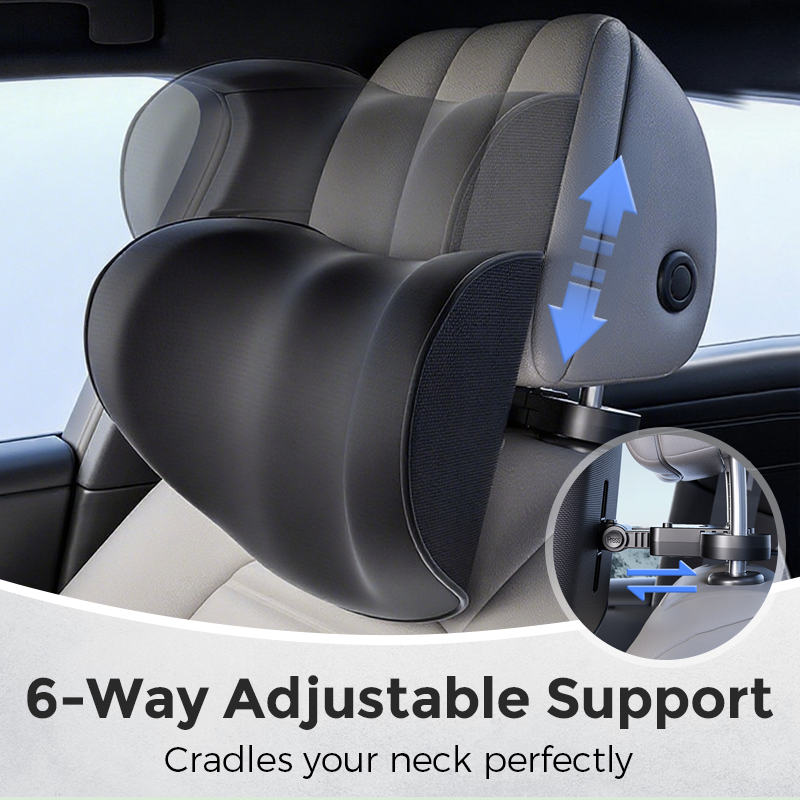 Car Headrest Pillow Adjustable U-Shaped Phone Holder & Hook