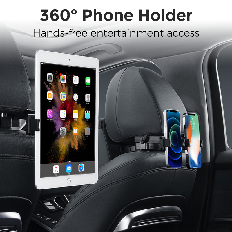 Car Headrest Pillow Adjustable U-Shaped Phone Holder & Hook