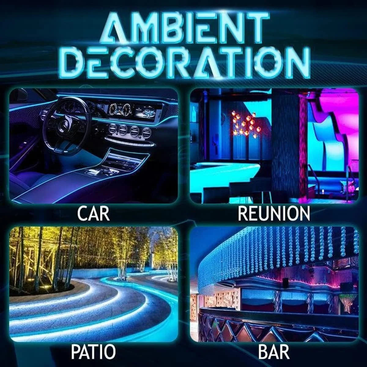 Car Interior LED Strips Multicolor App & Remote Control