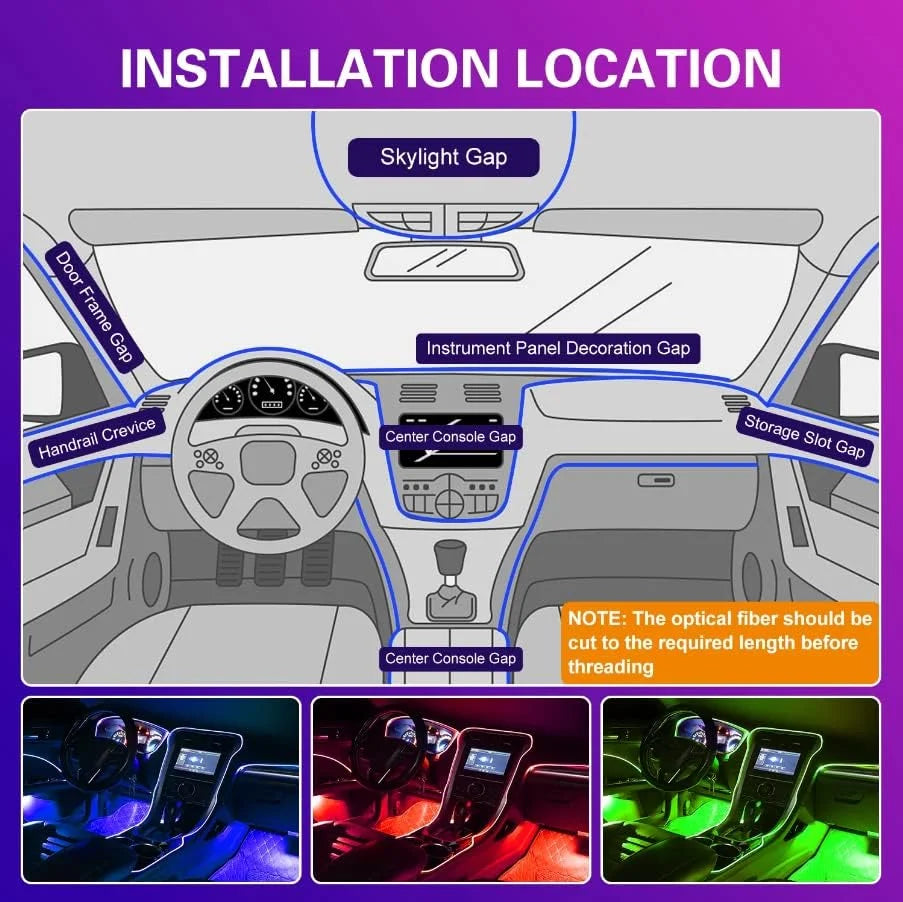 Car Interior LED Strips Multicolor App & Remote Control