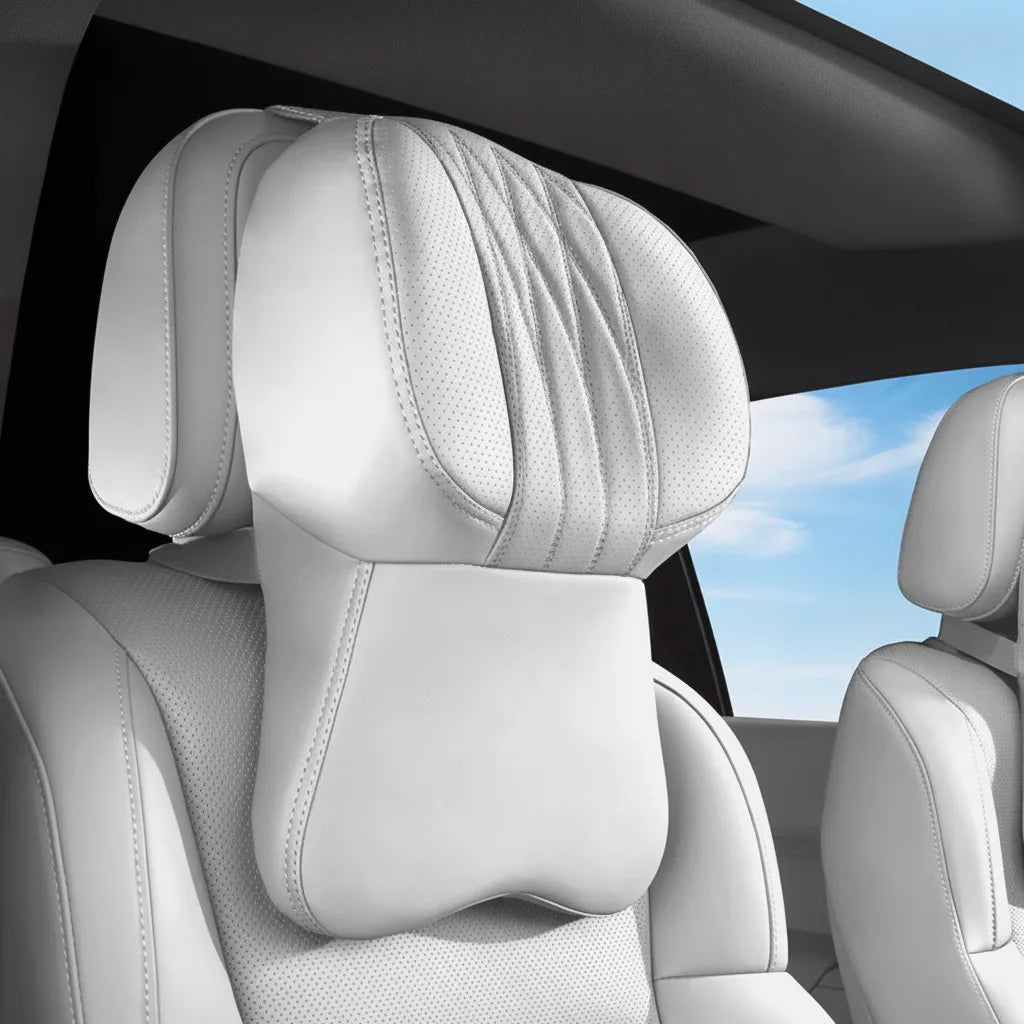 Car Neck Pillow Ergonomic Memory Foam Leather Cover Universal Fit