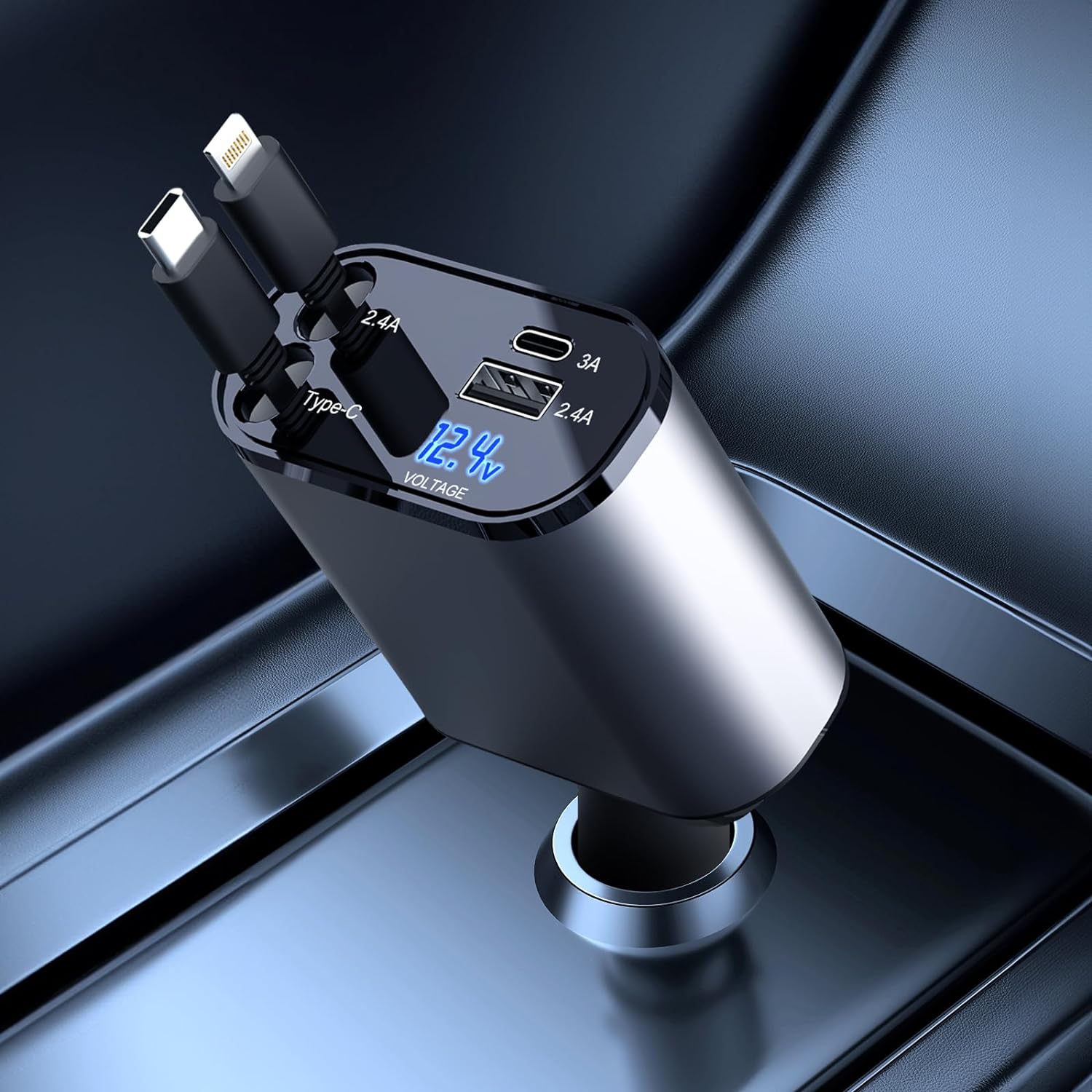 Car Phone Charger Fast Charging Retractable Cable Device Protection