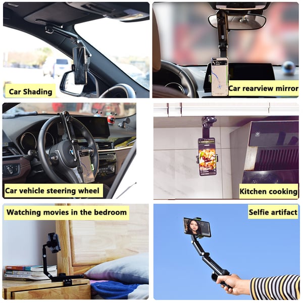 Car Phone Mount 1080° Rotation Curved Base One-Handed Use