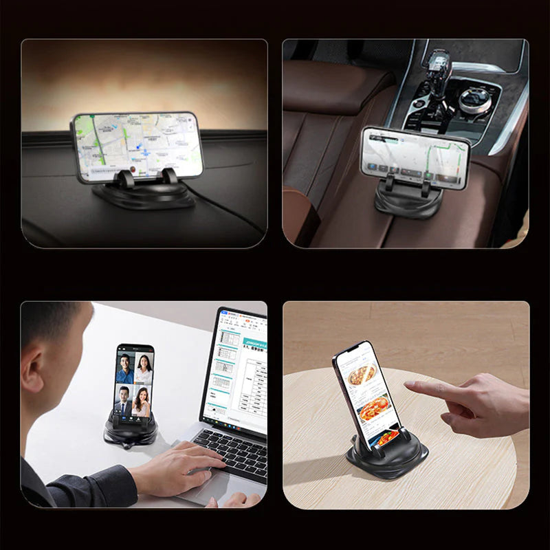 Car Phone Mount Automatic Clamping 360° Rotation Reusable Adhesive