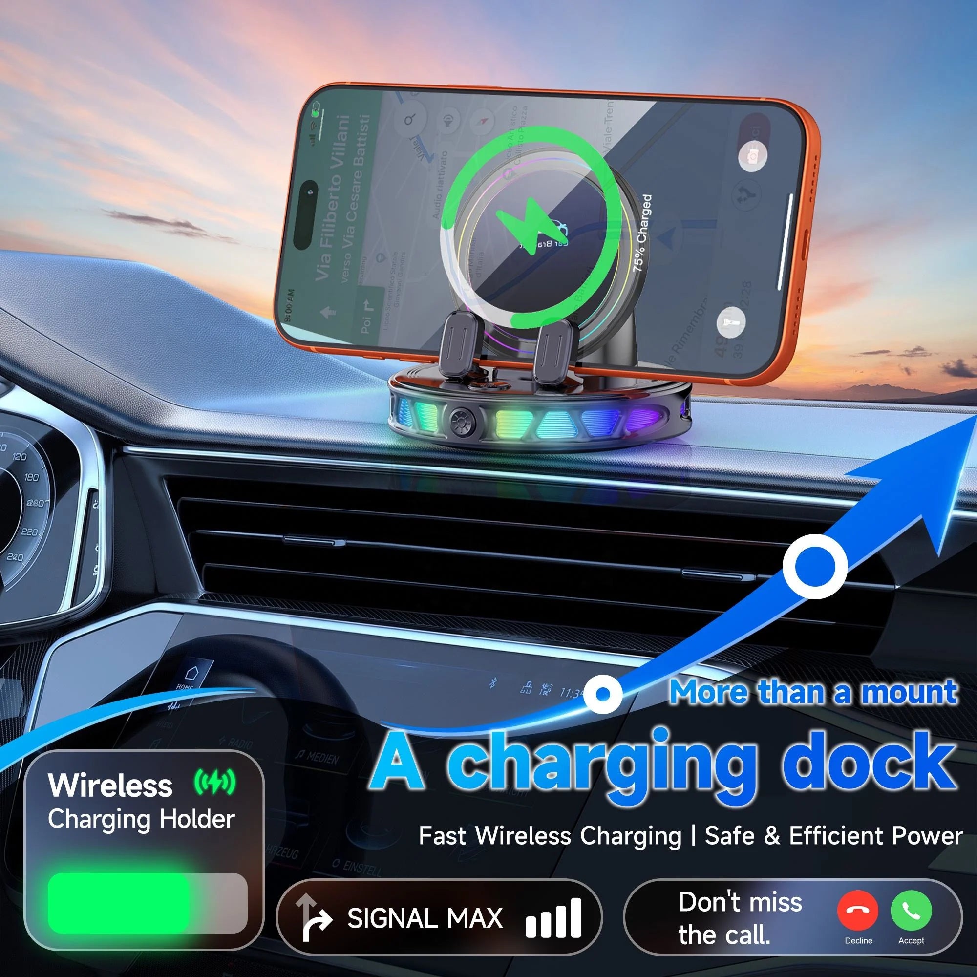 Car Phone Mount Automatic One-Hand Clamping RGB Lighting
