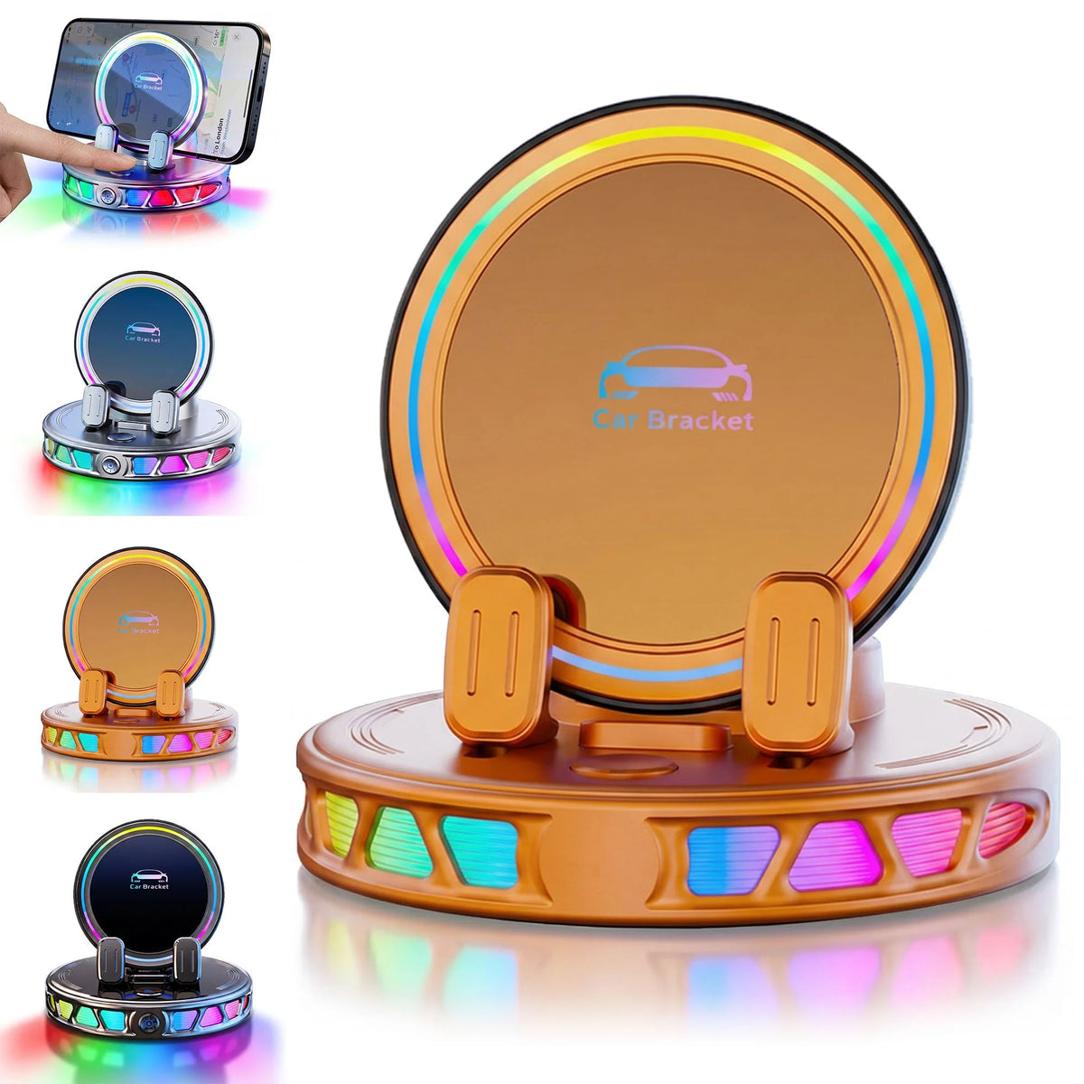 Car Phone Mount Automatic One-Hand Clamping RGB Lighting