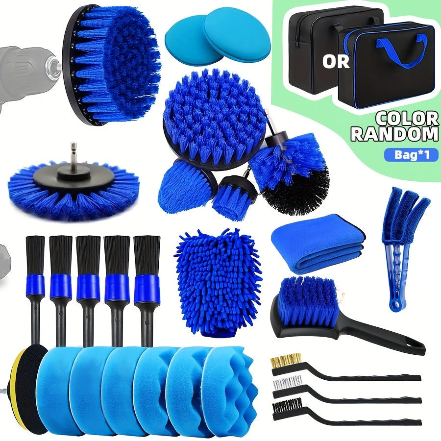 Car Wash Brush Set 28 Piece Drill Adapter Carrying Bag