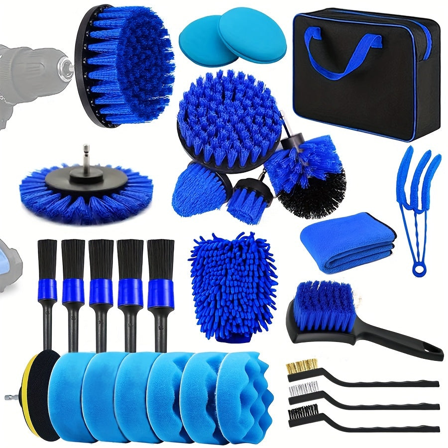 Car Wash Brush Set 28 Piece Drill Adapter Carrying Bag