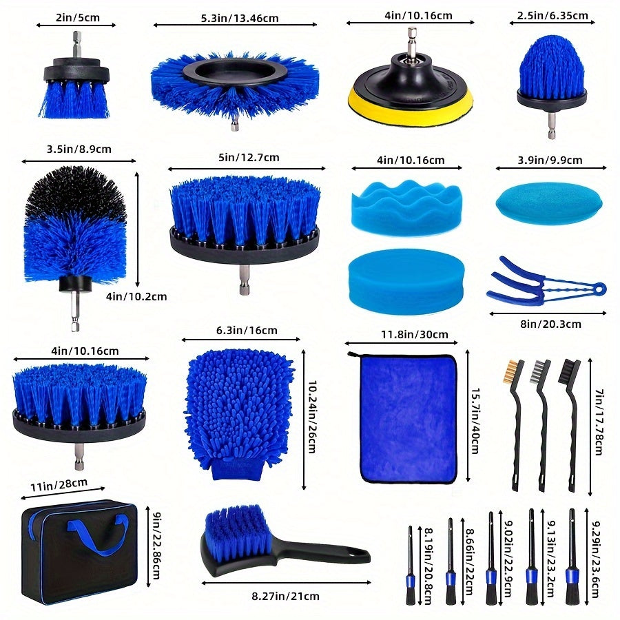 Car Wash Brush Set 28 Piece Drill Adapter Carrying Bag
