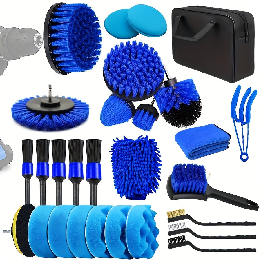 Car Wash Brush Set 28 Piece Drill Adapter Carrying Bag
