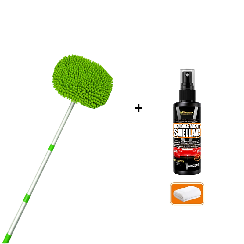 Car Wash Brush Telescopic Twist-Lock Handle & Rotating Microfiber Head