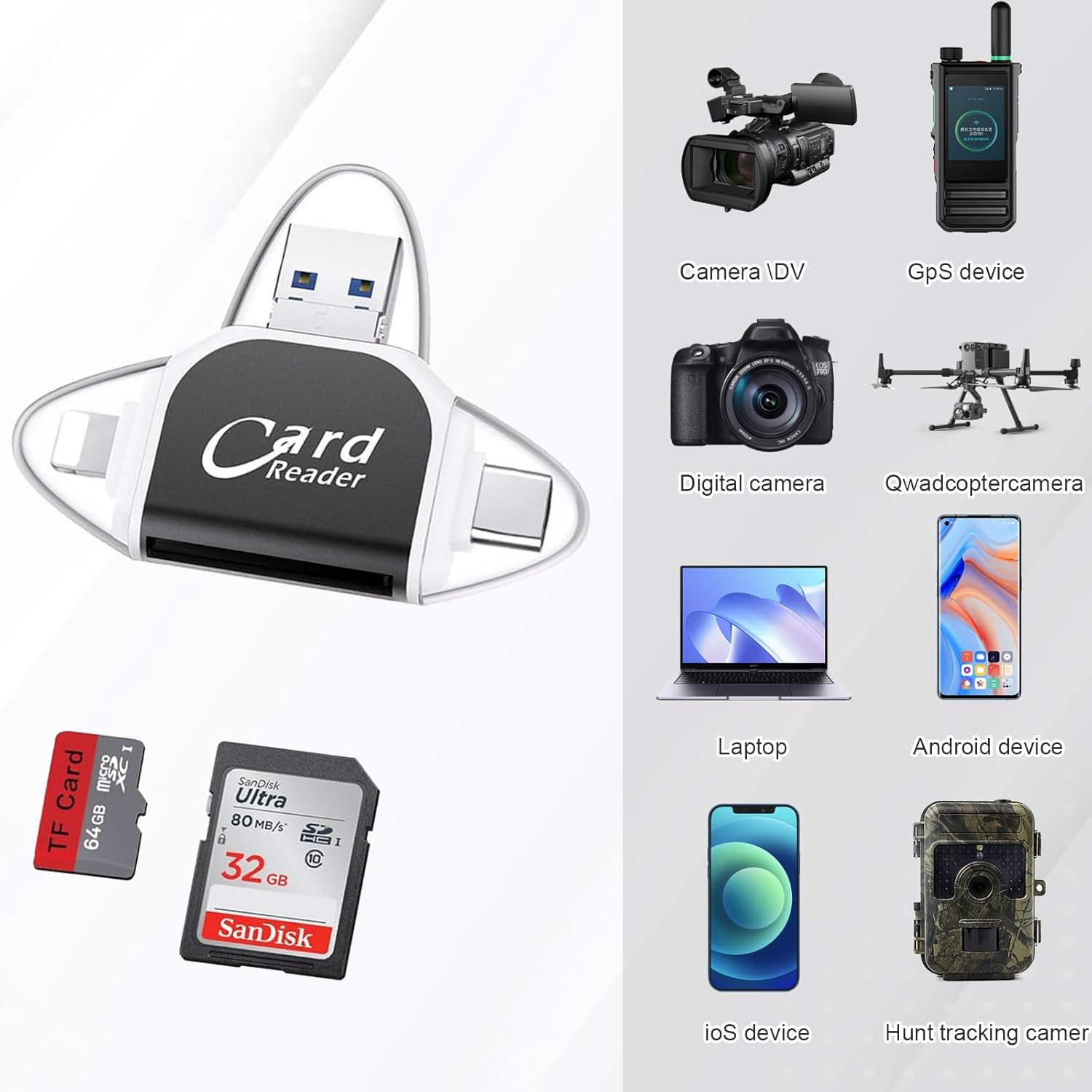Card Reader 4-in-1 USB-C Lightning SD/MicroSD