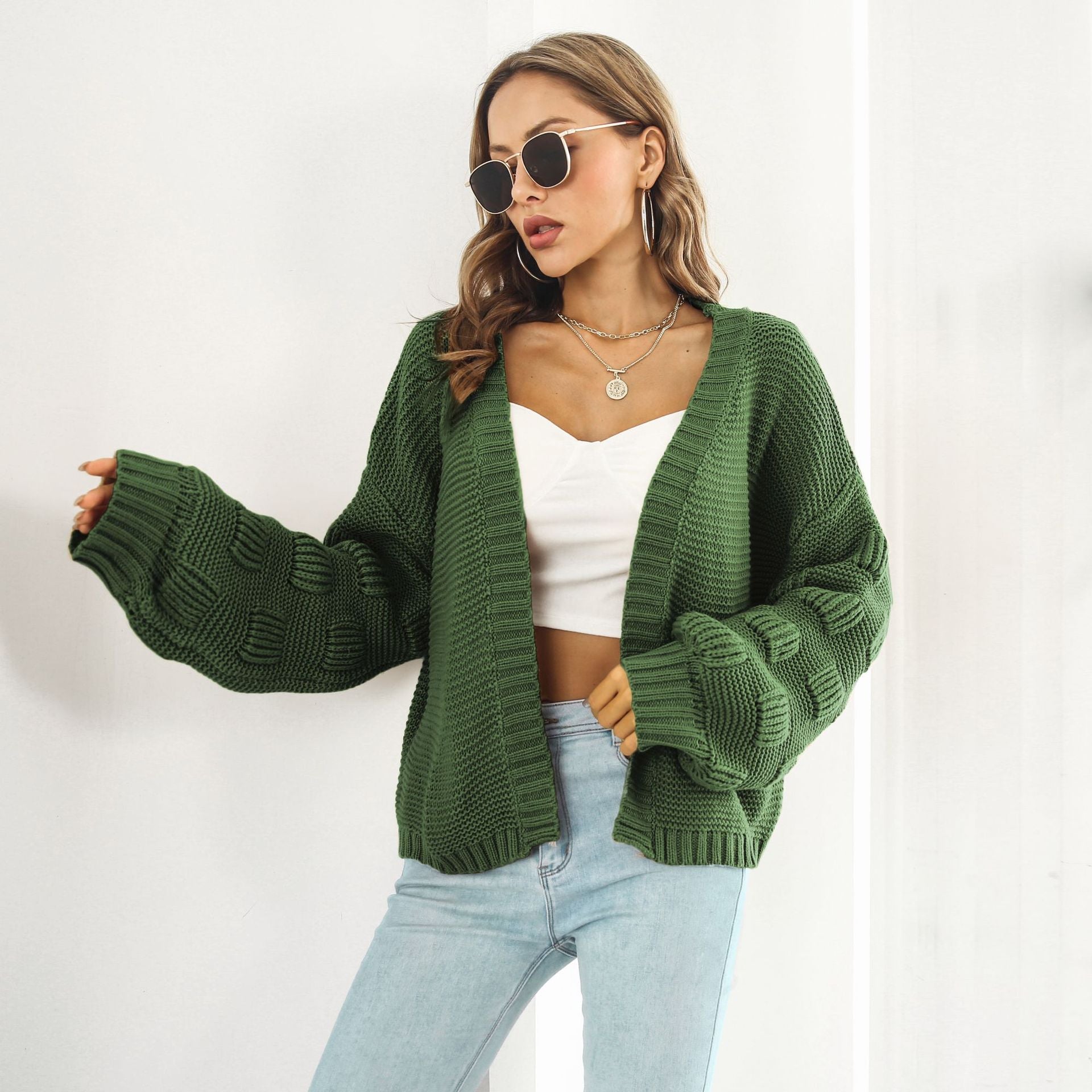 Cardigan Puff Sleeves & Chunky Knit
