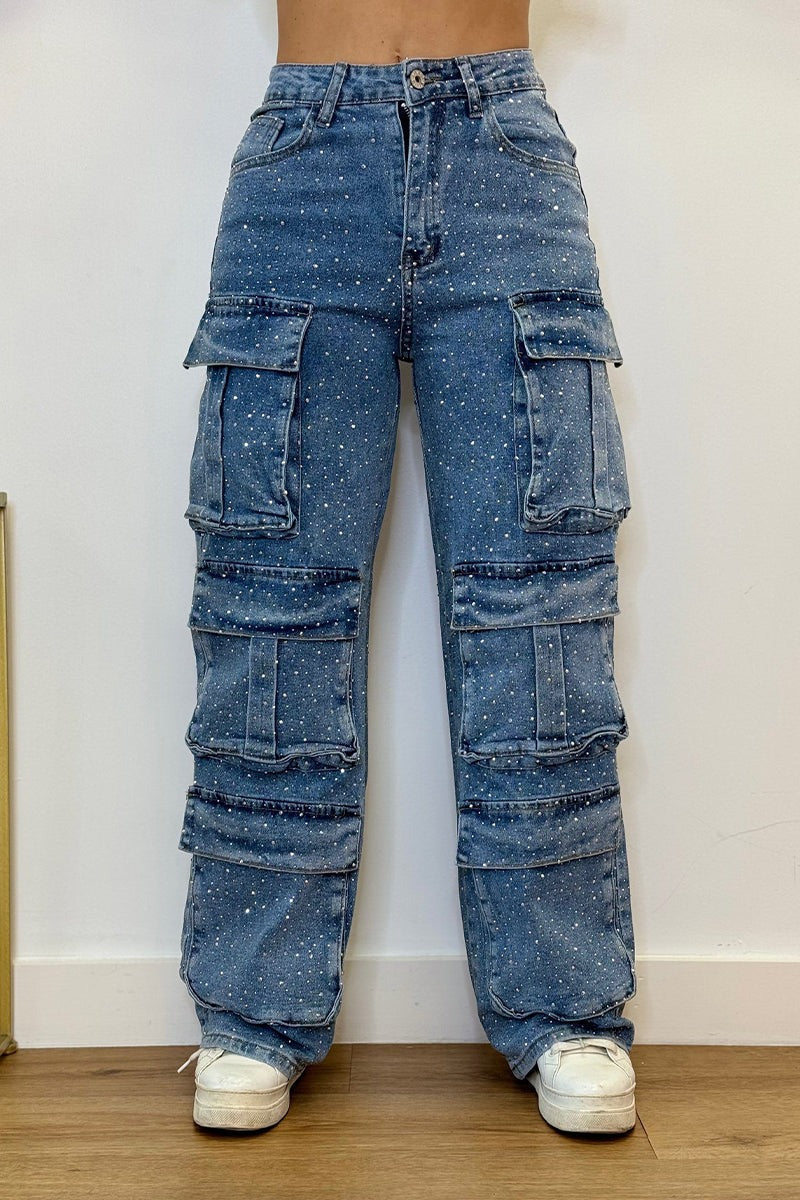 Cargo Jeans Y2K Patchwork High-Rise Wide-Leg