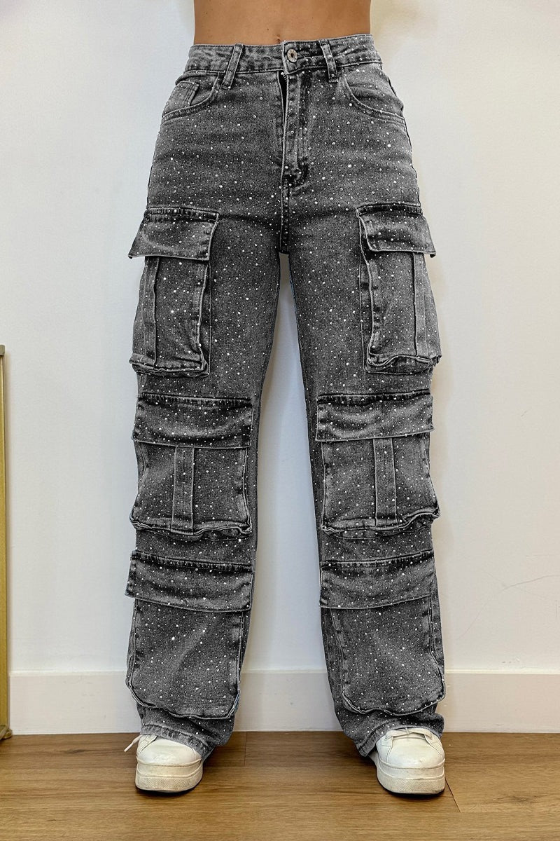 Cargo Jeans Y2K Patchwork High-Rise Wide-Leg