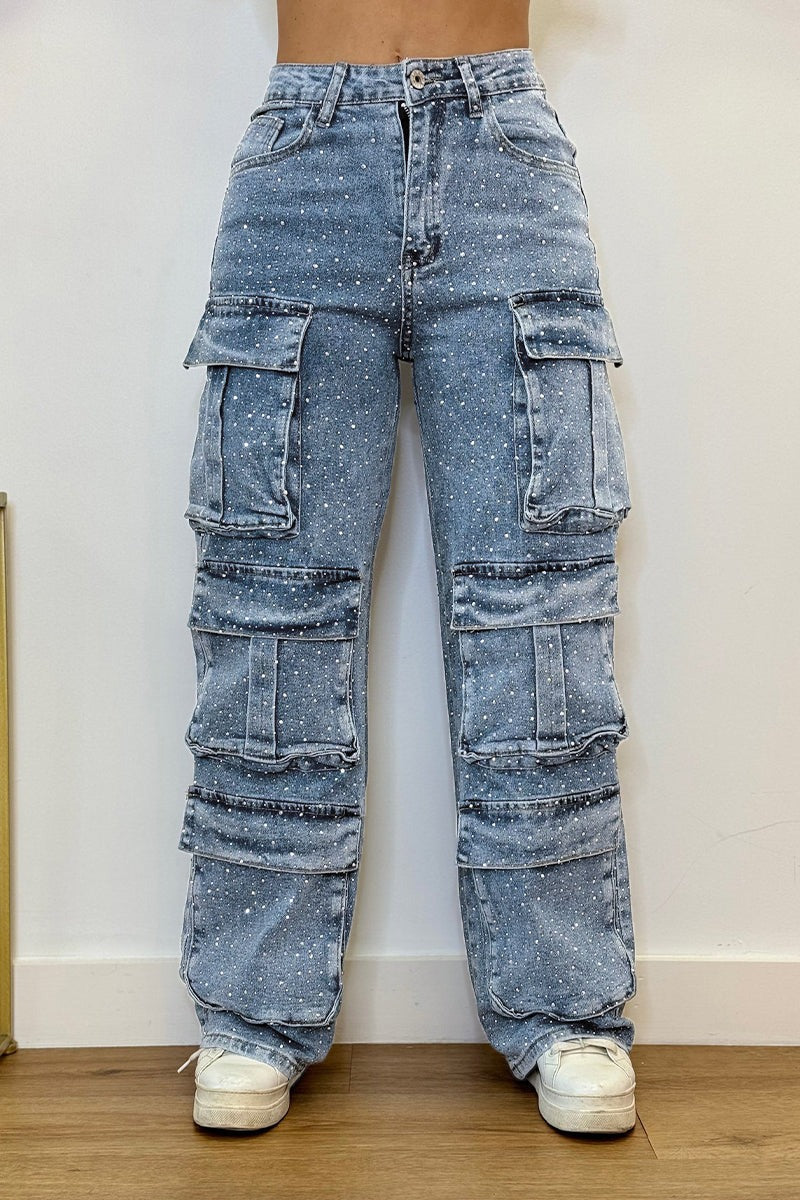 Cargo Jeans Y2K Patchwork High-Rise Wide-Leg