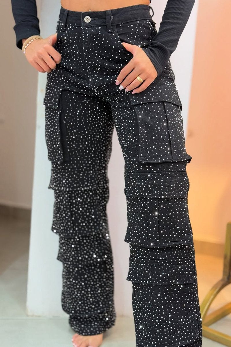 Cargo Jeans Y2K Patchwork High-Rise Wide-Leg