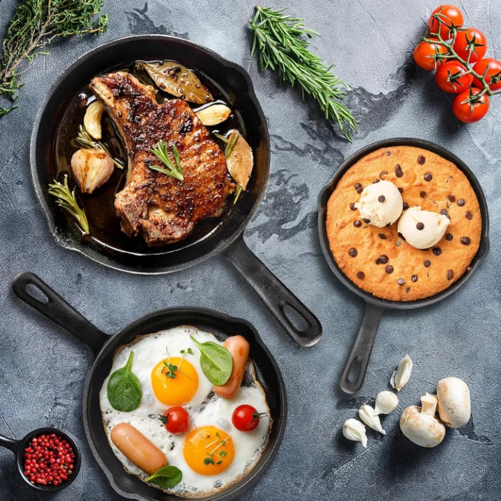 Cast Iron Pan Set Even Heat Oven & Induction