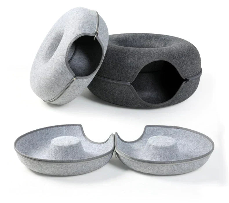 Cat Bed Donut-Shaped Durable Felt & Elevated Sides