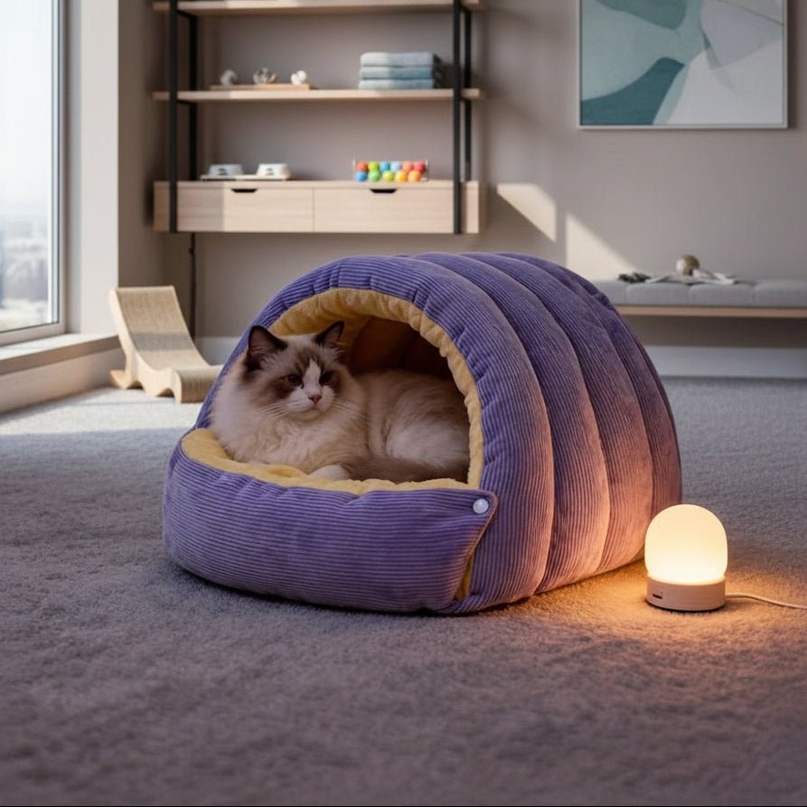Cat Cave Corduroy Cover Arctic Fleece Lining