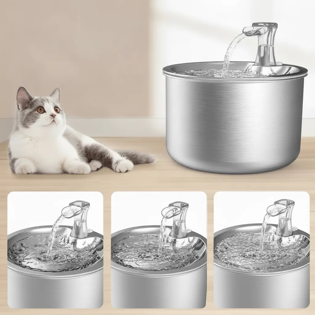 Cat Fountain Motion-Activated Stainless Steel 4-Stage Filtration 2.1L