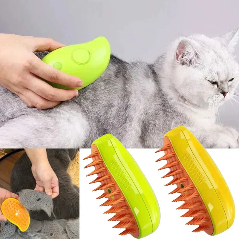 Cat Grooming Brush 3-in-1 Steam Spray & Silicone Bristles