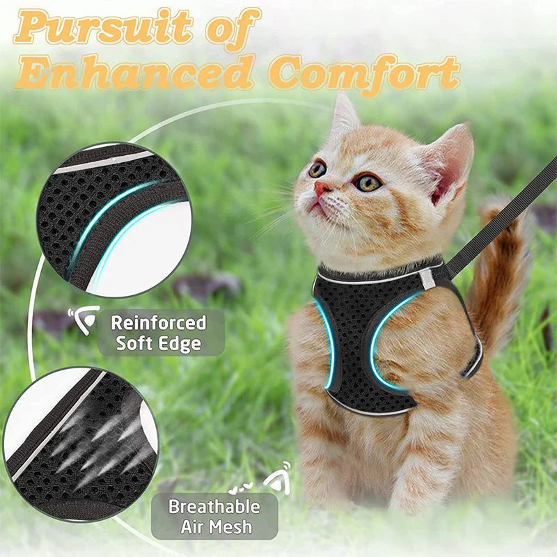Cat Harness Breathable Mesh Reflective Adjustable Velcro