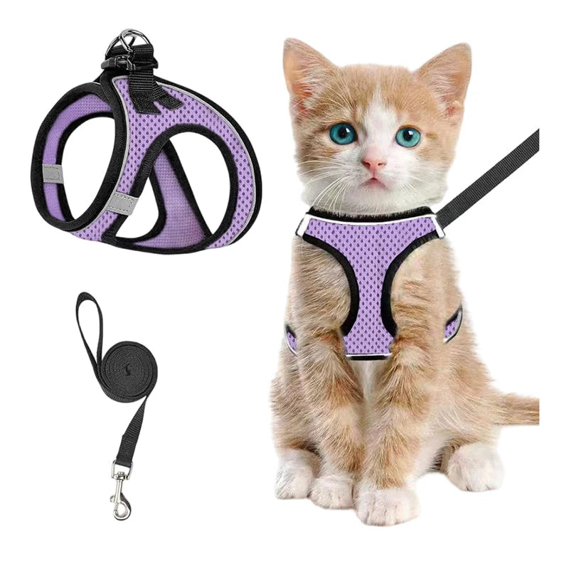 Cat Harness Breathable Mesh Reflective Adjustable Velcro