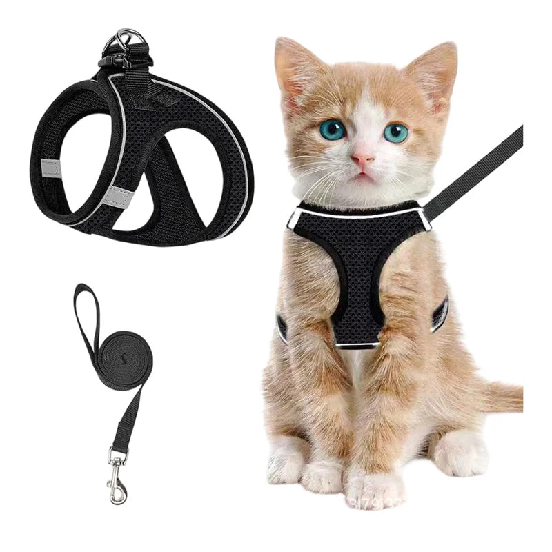Cat Harness Breathable Mesh Reflective Adjustable Velcro
