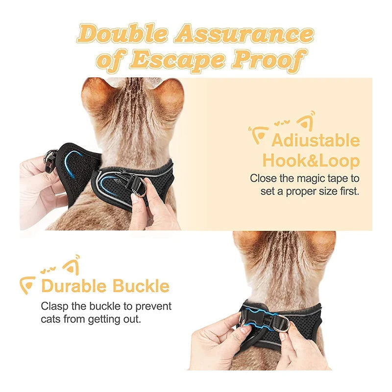 Cat Harness Breathable Mesh Reflective Adjustable Velcro