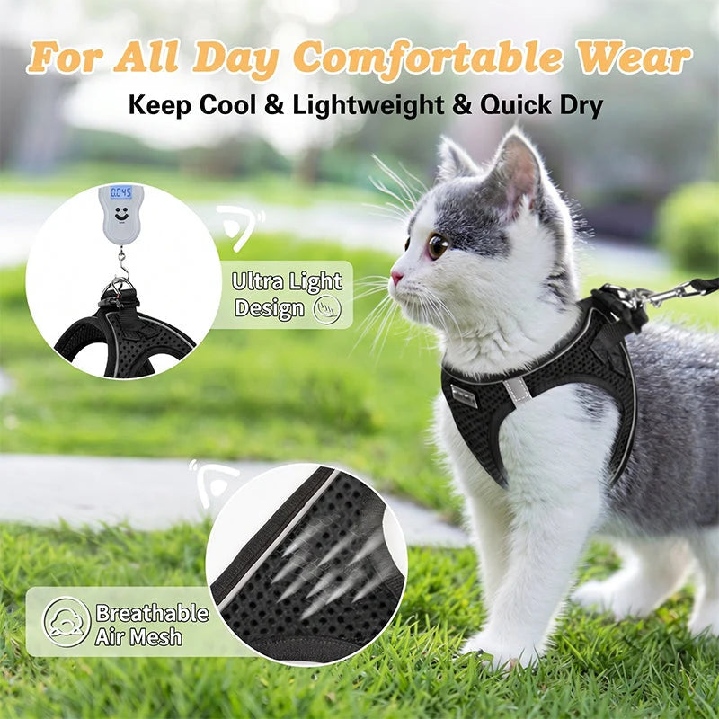 Cat Harness Breathable Mesh Reflective Adjustable Velcro