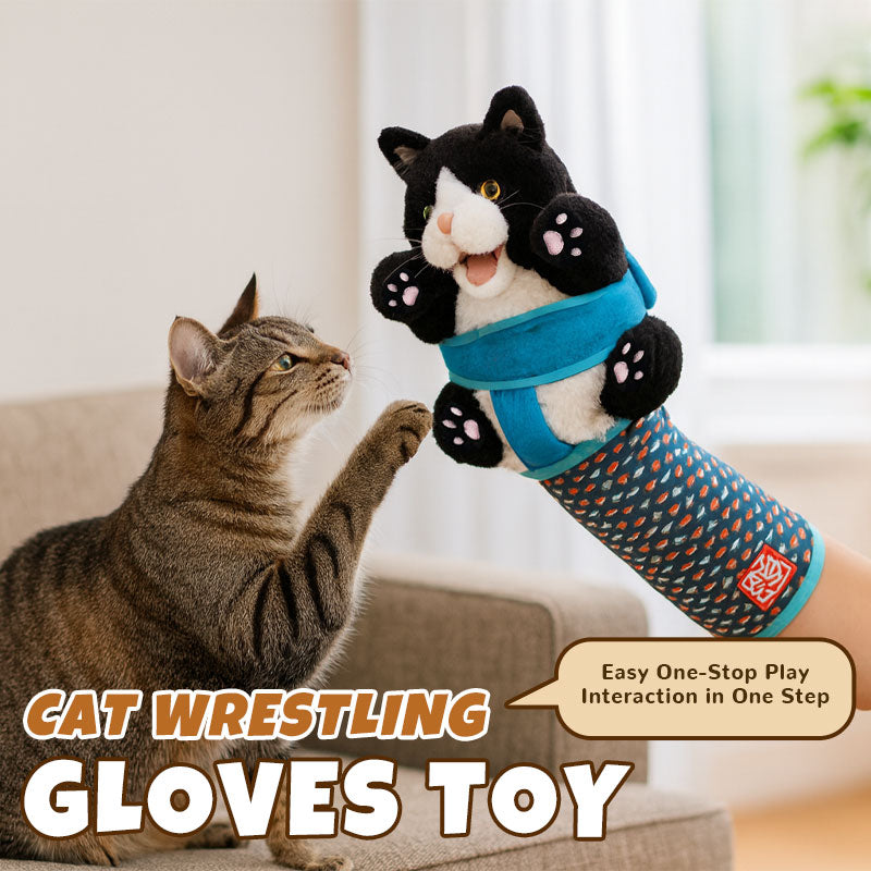 Cat Play Glove Padded Plush Kitten & Seven Pouches
