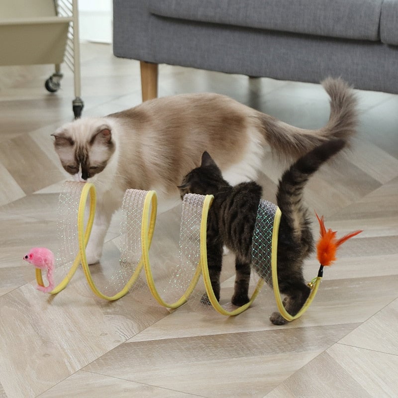 Cat Play Tunnel Spiral Sisal & Feather Attachments Foldable