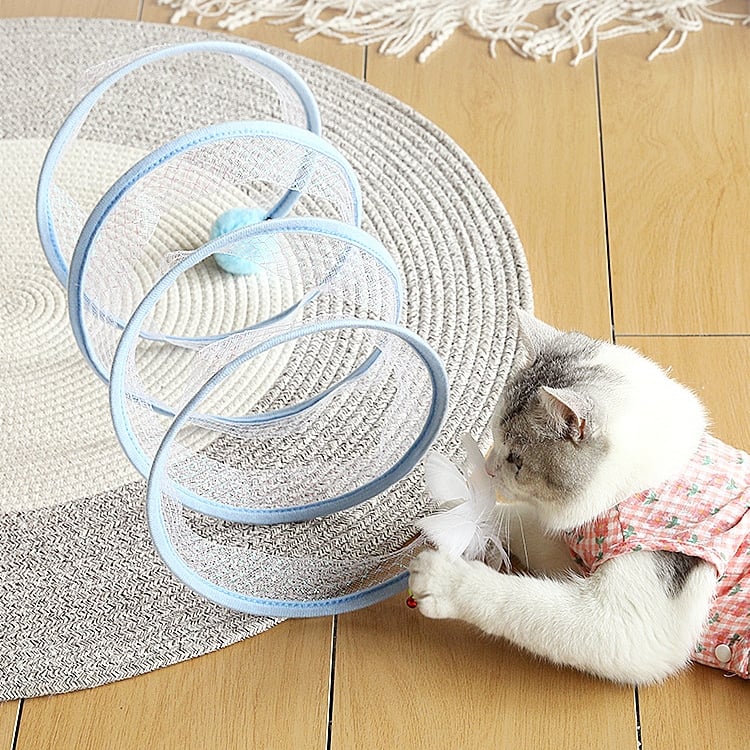 Cat Play Tunnel Spiral Sisal & Feather Attachments Foldable