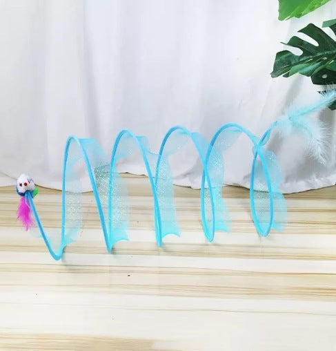 Cat Play Tunnel Spiral Sisal & Feather Attachments Foldable