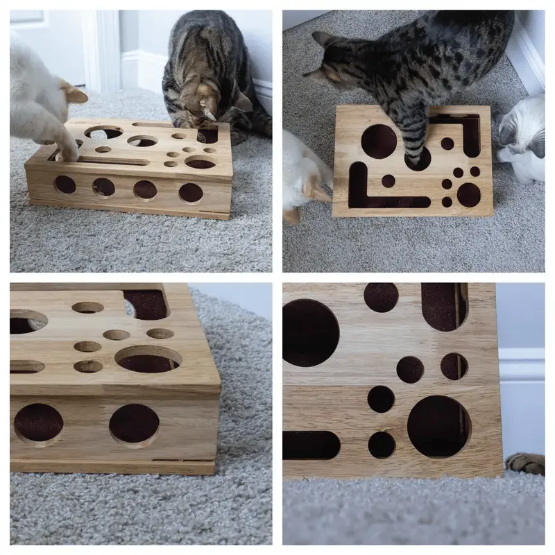 Cat Puzzle Box Oak Wood Treat Dispenser