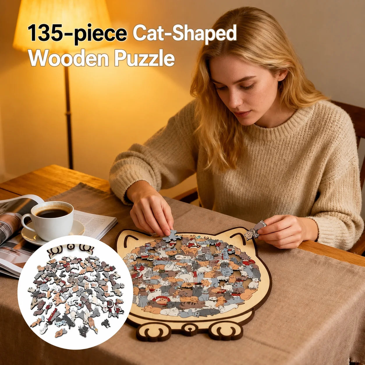 Cat Puzzle Natural Wood 135 Pieces