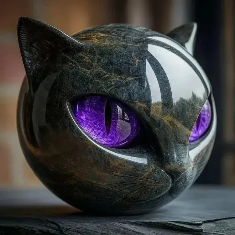 Cat Sculpture Handcrafted Marble Finish Glowing Eyes
