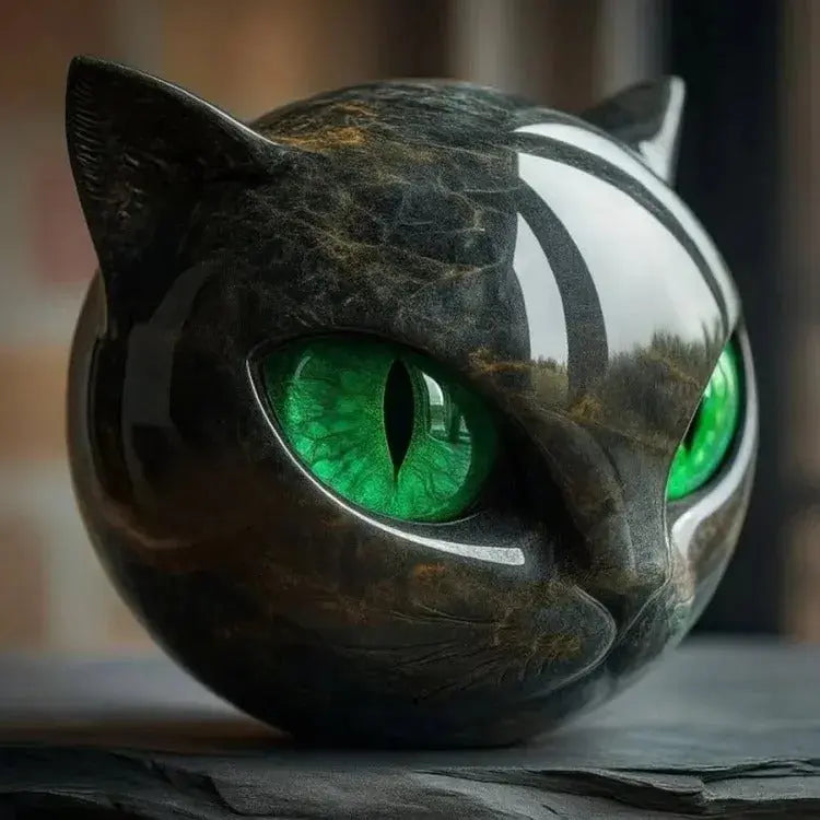 Cat Sculpture Handcrafted Marble Finish Glowing Eyes