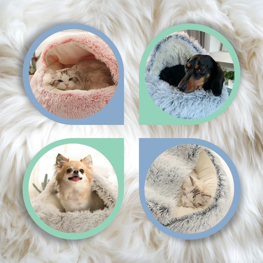 Cat & Small Dog Bed Plush Semi-Cave Machine Washable