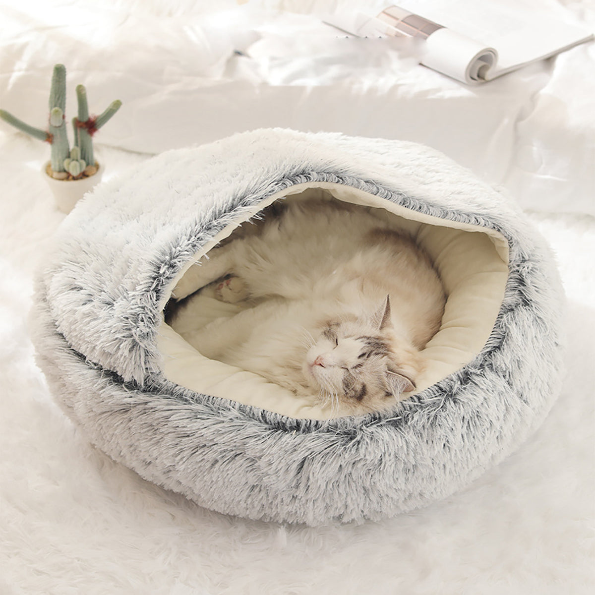 Cat & Small Dog Bed Plush Semi-Cave Machine Washable
