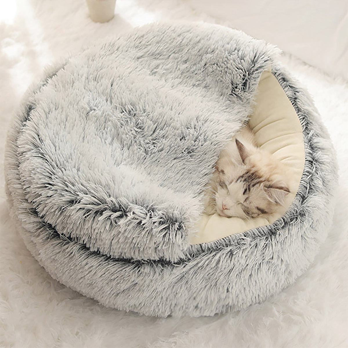 Cat & Small Dog Bed Plush Semi-Cave Machine Washable