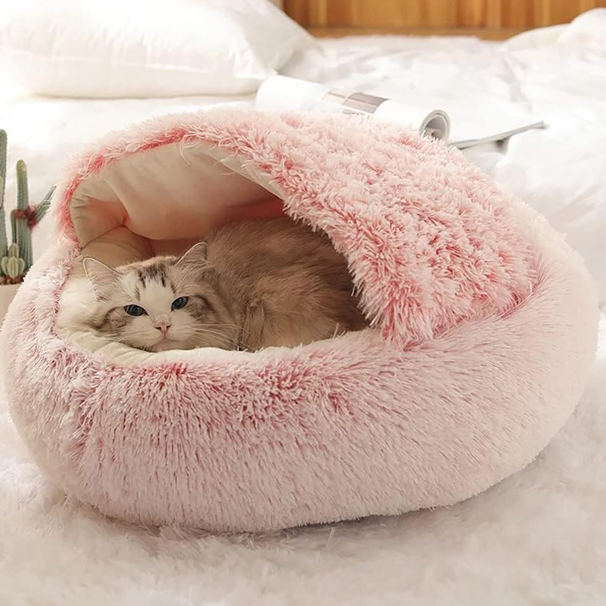 Cat & Small Dog Bed Plush Semi-Cave Machine Washable