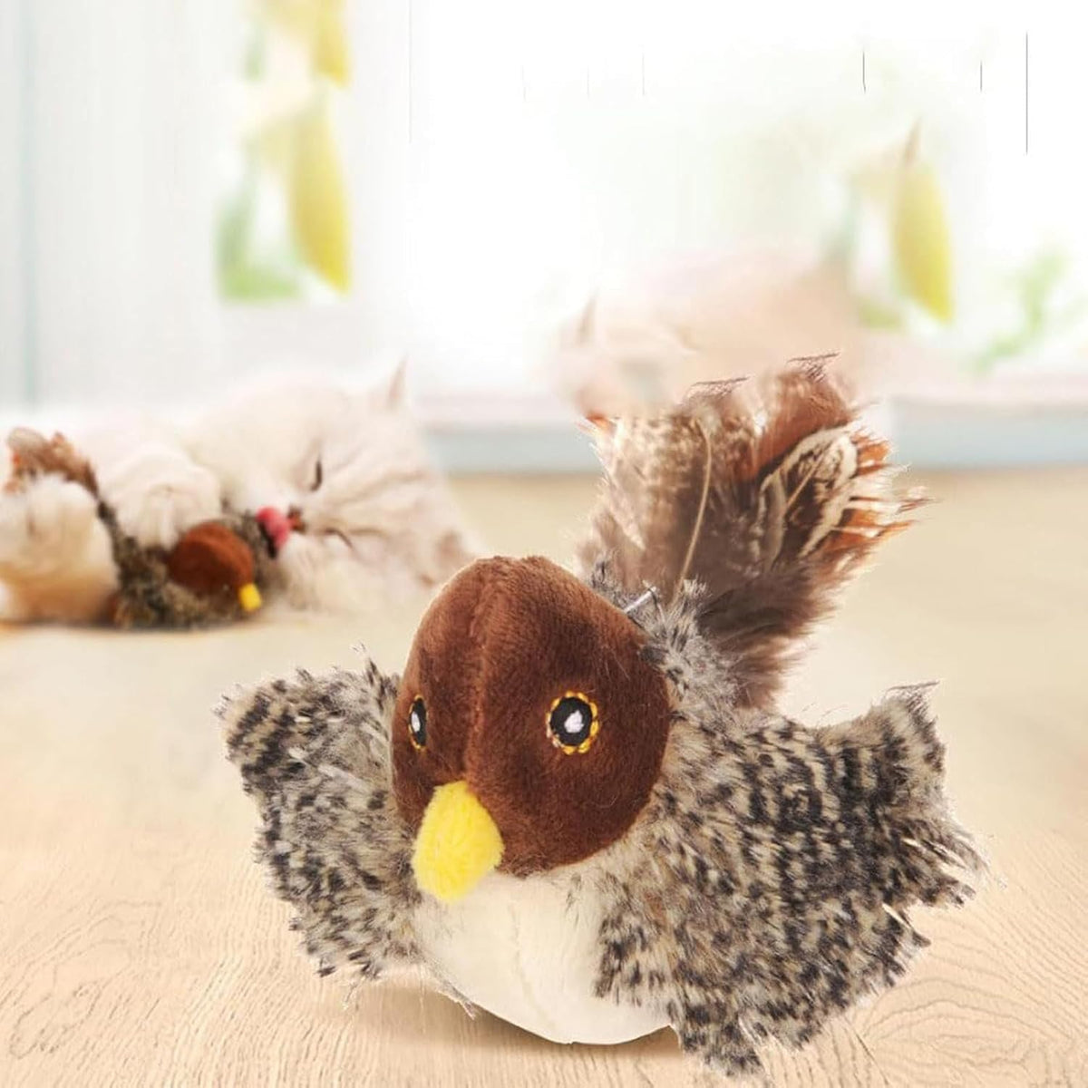 Cat Toy Chirping Feather Touch-Activated & Rechargeable