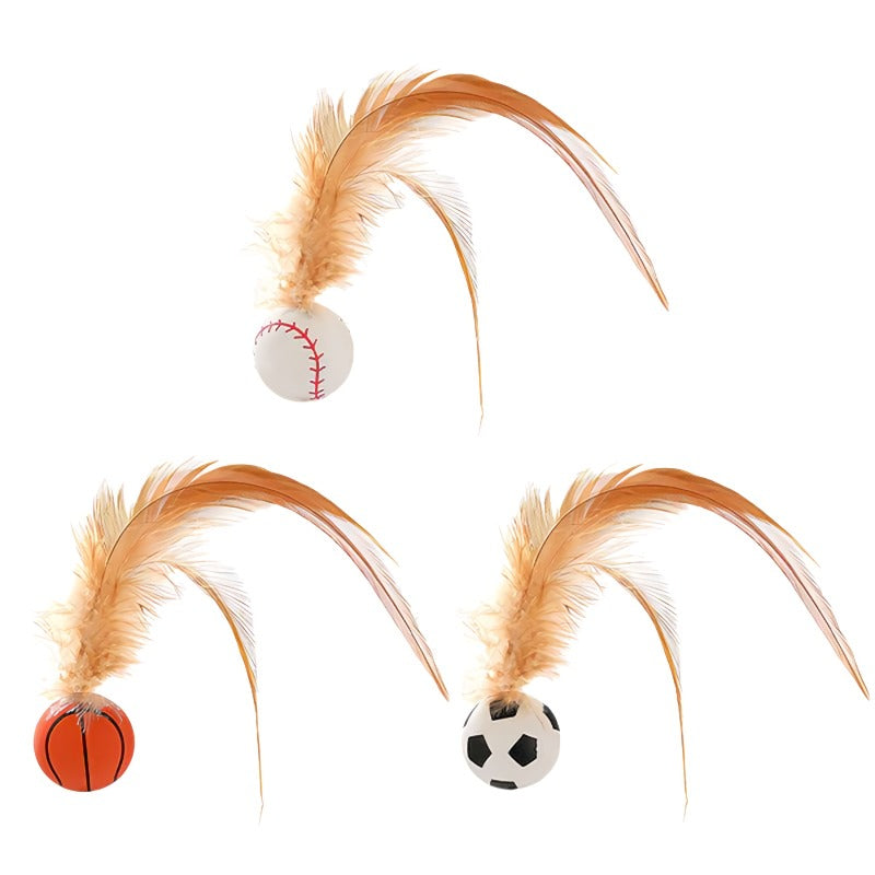 Cat Toy Feather-Trimmed Bouncing Balls Set of 3 Battery-Free